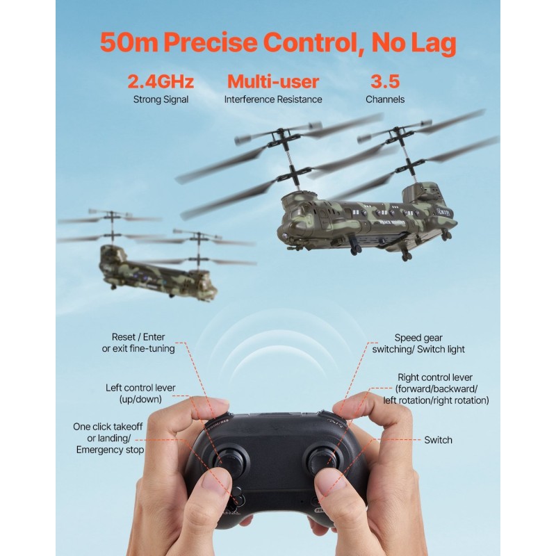 Kauko-ohjattava helikopteri iskunkestävä ABS-runko 350 mm litiumakku 2.4 GHz 8-vuotiaille LED-valoilla