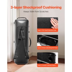 4/4-viulukotelo komposiitti-hiilikuituinen kevyt vedenkestävä kaksinkertaiset olkahihnat jousille ja tarvikkeille