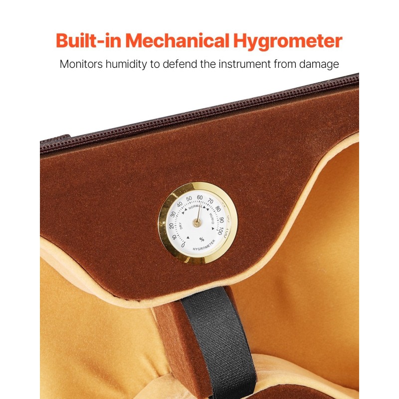 Viulukotelo 4/4 kokoinen kestävä nailonkangas plyyshinen sisus sisäänrakennettu hygrometri kaksinkertaiset olkahihnat