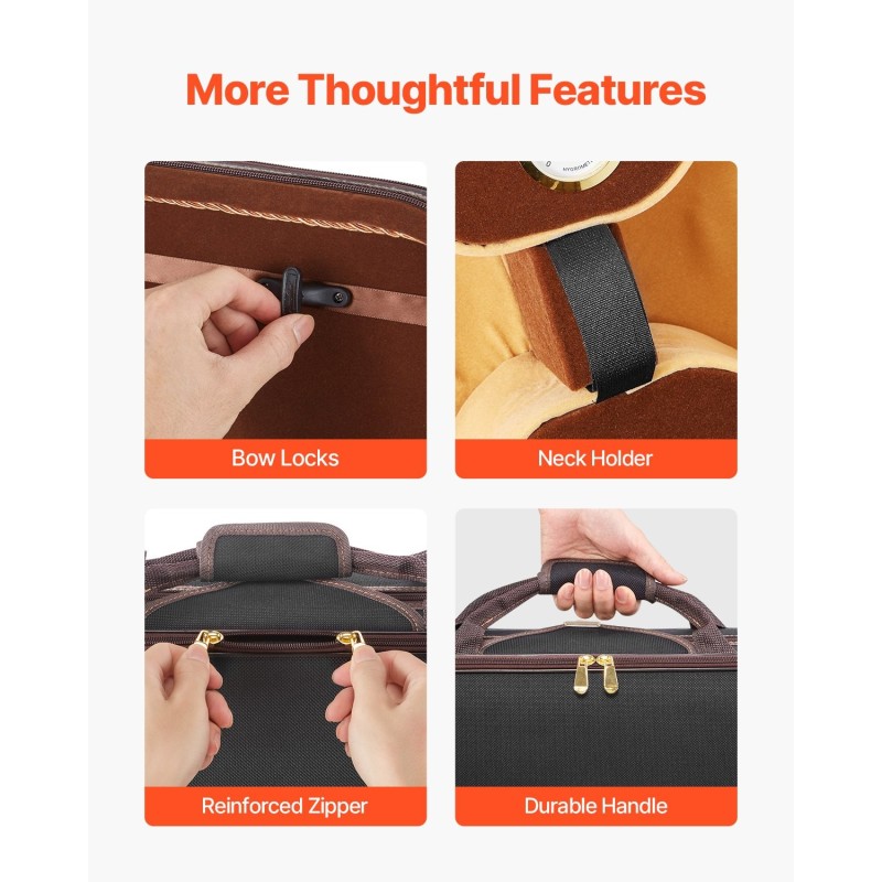 Viulukotelo 4/4 kokoinen kestävä nailonkangas plyyshinen sisus sisäänrakennettu hygrometri kaksinkertaiset olkahihnat