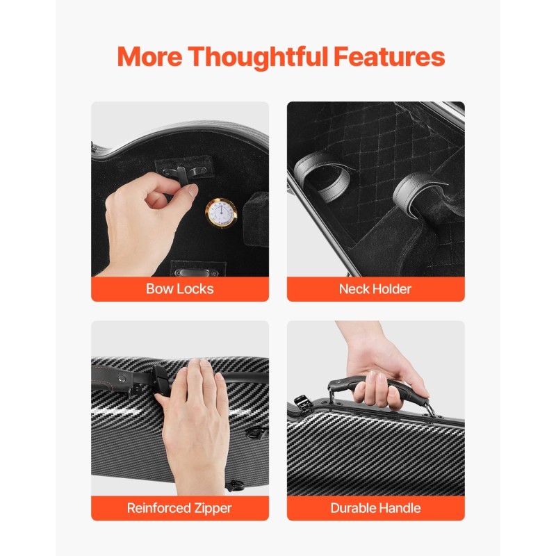 4/4-kokoinen viulukotelo komposiittipinnalla plyysivuorella sisäänrakennetulla kosteusmittarilla kaksinkertaisilla olkahihnoilla