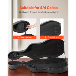 Sellokotelo 4/4-koko komposiittinen hiilikuitupinta pehmeä sisäverhous musta olkahihnat