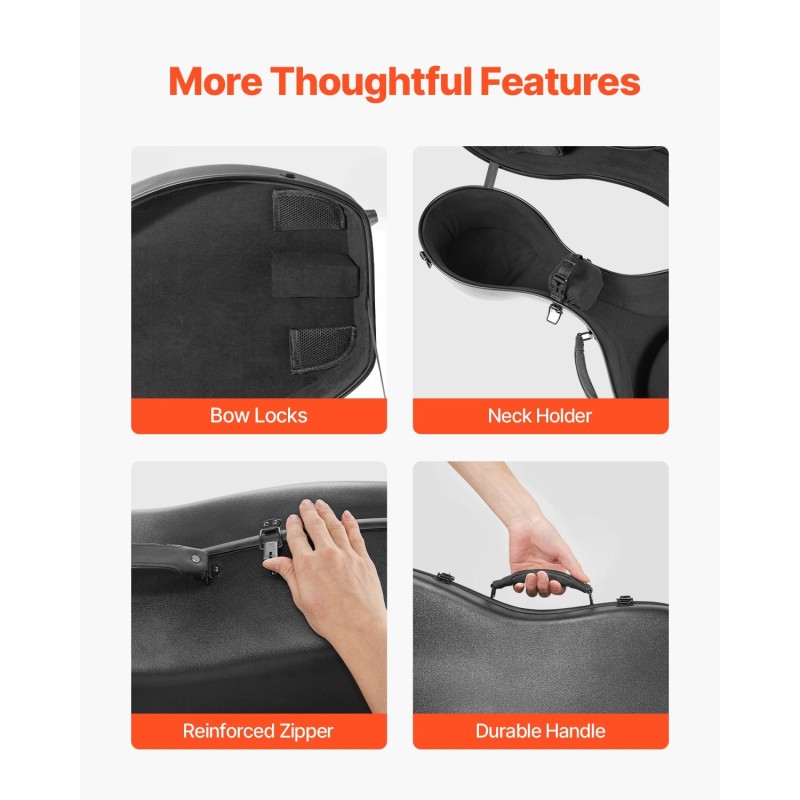 Sellokotelo 4/4-koko komposiittinen hiilikuitupinta pehmeä sisäverhous musta olkahihnat