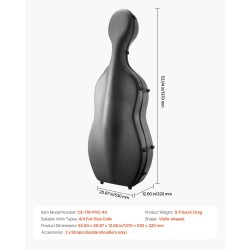 Sellokotelo 4/4-koko komposiittinen hiilikuitupinta pehmeä sisäverhous musta olkahihnat