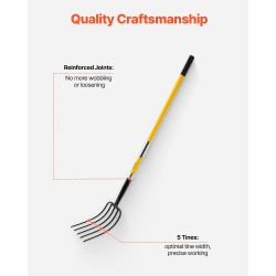 Puutarhatalikko 5-piikkinen mangaaniteräspää lasikuituvarsi 1450 mm ergonominen Y-kahva