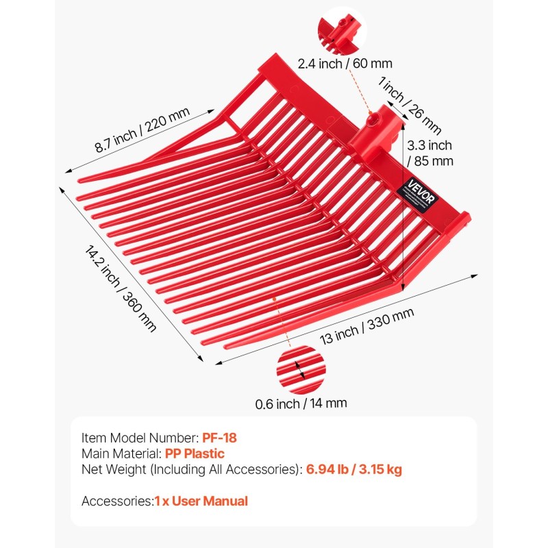 Lantahaarukan vaihtopäät 6 kpl PP-muovia 18 vinosti muotoiltua piikkiä