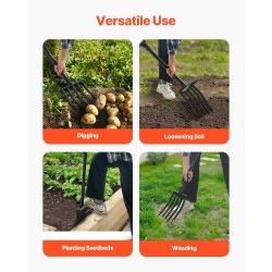 Puutarhatalikko raskaan käytön 5-piikkinen taottu teräspää 1050 mm metallivarsi ergonominen Y-kahva