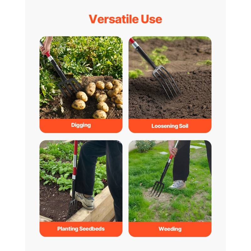 Puutarhatalikko nelipiikkinen mangaaniteräinen talikkopää lasikuituvarsi Y-muotoinen kahva 1140 mm