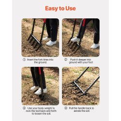 Puutarhatalikko leveä viisihaarainen mangaaniteräksinen talikonpää lasikuituvarsi ergonominen kahva