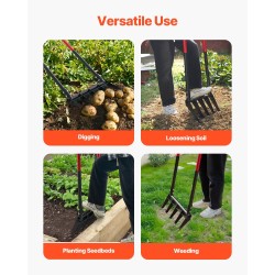 Puutarhatalikko leveä viisihaarainen mangaaniteräksinen talikonpää lasikuituvarsi ergonominen kahva