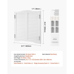 Kaksitoimiset heiluriovet mäntypuusta 805 x 28 x 900 mm valkoinen sisäkäyttöön