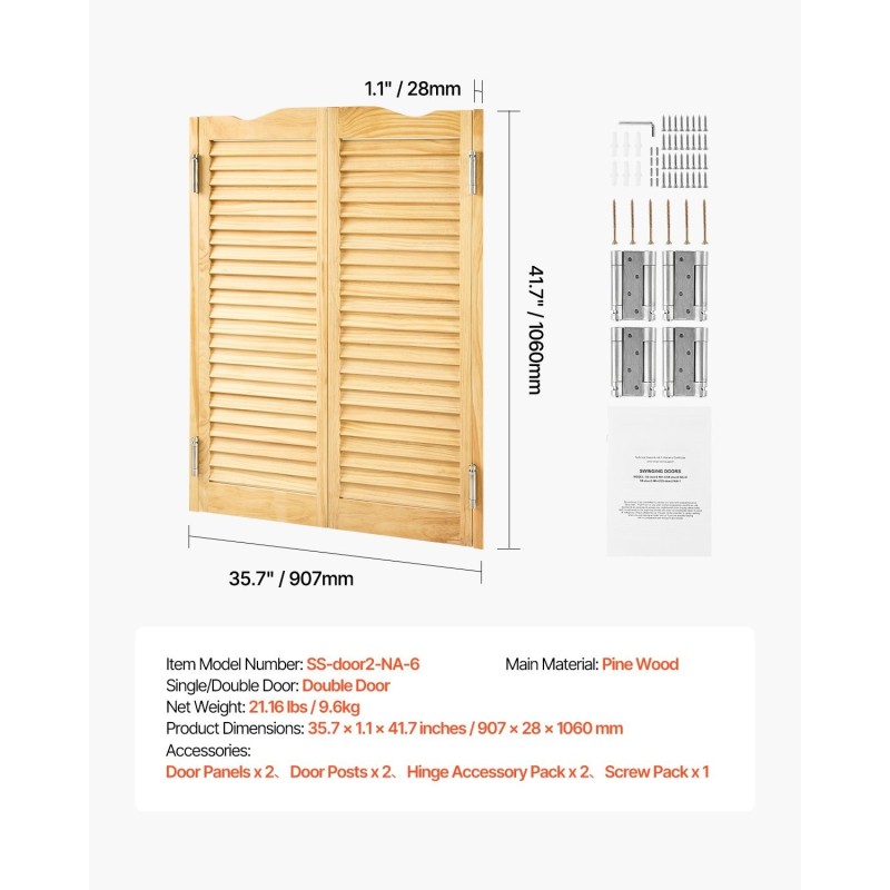 Keinuvat saluunaovet mäntypuusta puolikorkea malli sisäkäyttöön automaattinen sulkeutuminen