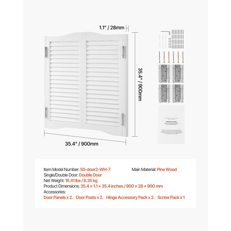 Keinuvat kahvilanovet mäntypuiset valkoiset kaksoisovet 900x28x900 mm