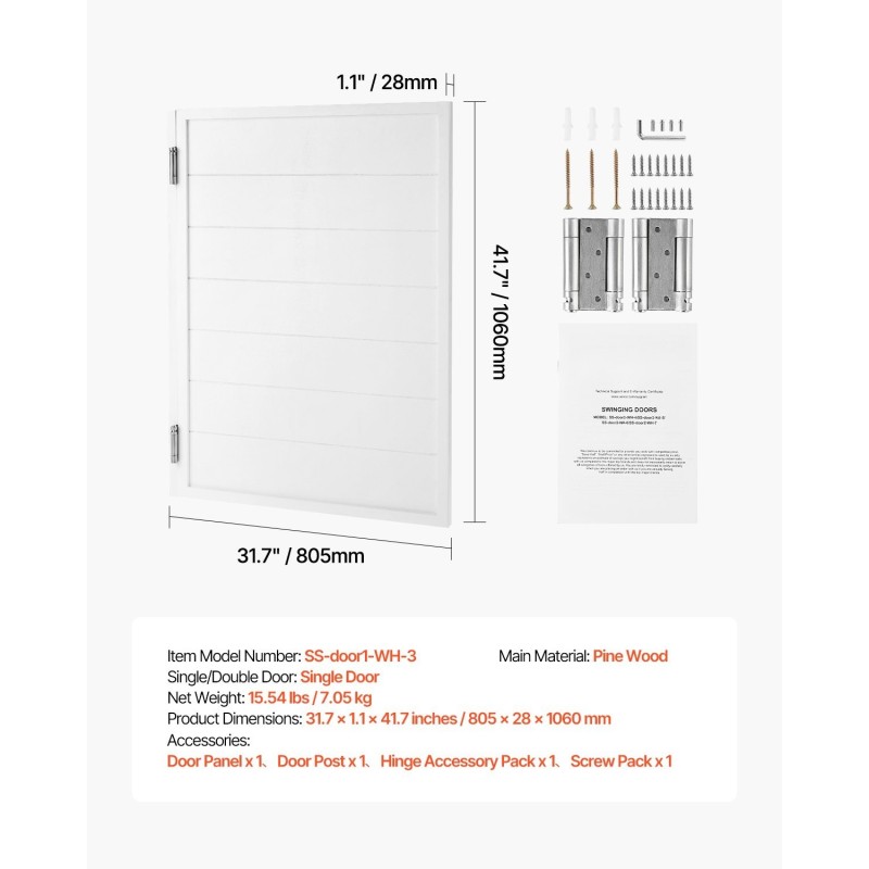 Yksilehtinen mäntypuinen kääntyvä saluunaovi 805x28x1060 mm valkoinen sisäkäyttöön