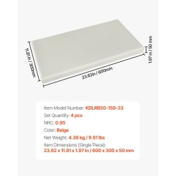 Akustiset seinäpaneelit 4 kpl 600x300x50 mm beige lasikuitu 3M-itseliimautuva