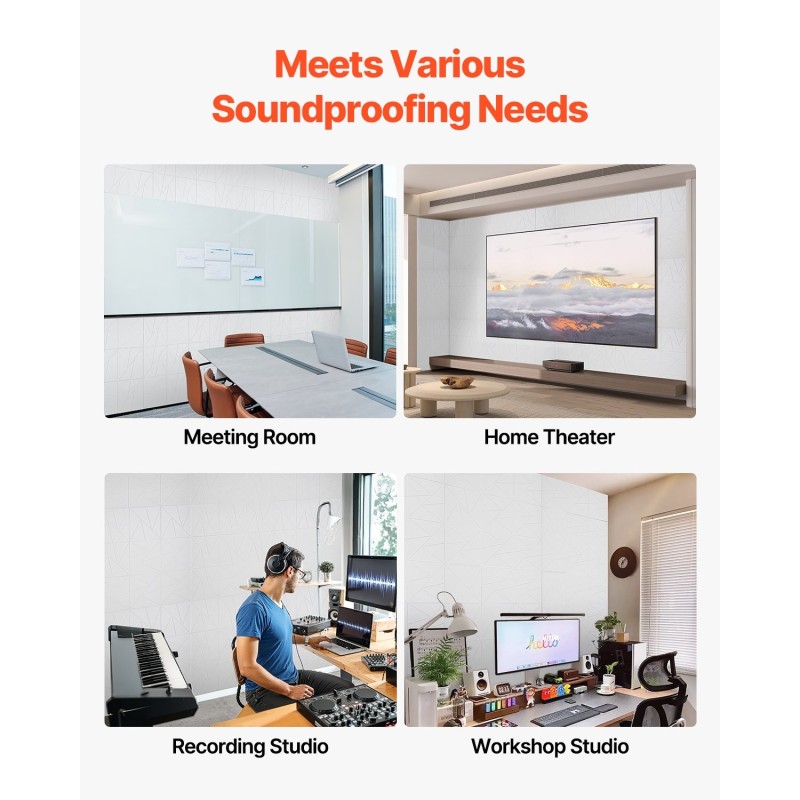 Akustiikkapaneelit polyesterikuituiset 300x300x10 mm 18 kpl itseliimautuvat valkoinen