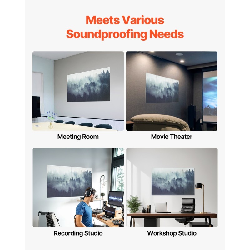 Akustiikkapaneelit polyesterikuituiset 8 kpl 400×300×10 mm itsekiinnittyvät metsäkuosi