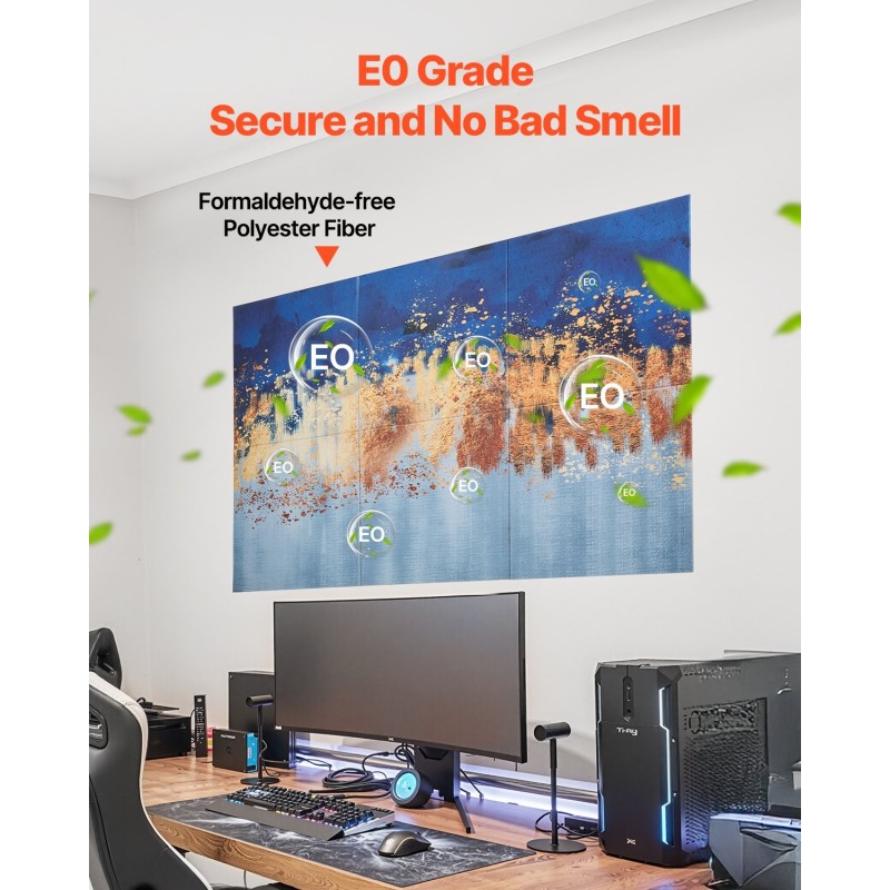 Seinäakustiikkapaneelit polyesterikuitu 600x600x10 mm 6 kpl itseliimautuva pastellisävyinen kuvio