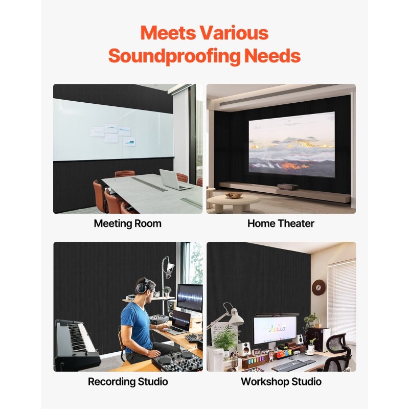 Akustiset seinäpaneelit polyesterikuitua 1200 x 600 x 10 mm 5 kpl musta