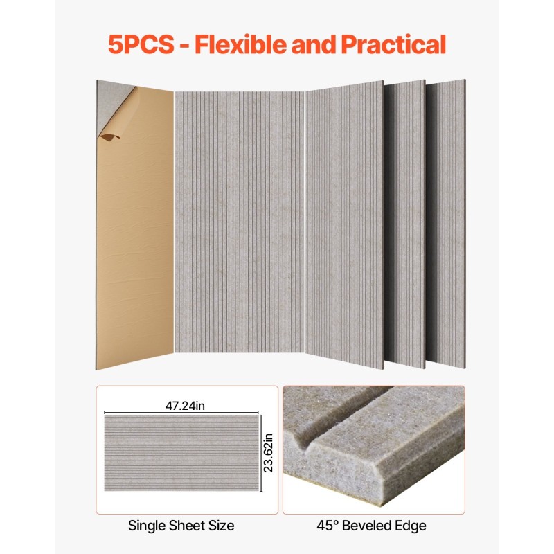 Akustiikkapaneelit korkeatiheyksinen polyesterikuitu 1200x600x10 mm 5 kpl kamelinvärinen itseliimautuva taustaliima