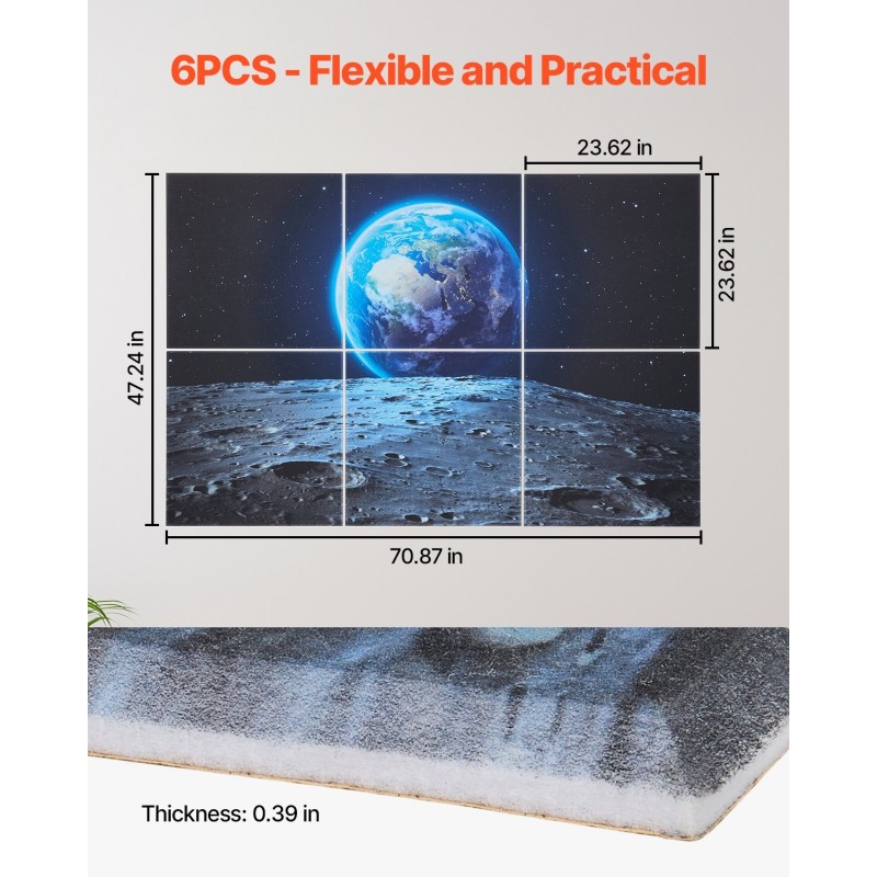 Akustiikkapaneelit polyesterikuitu 600x600x10 mm 6 kpl seinälle