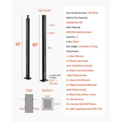 Kaapeli-kaidetolppasarja ruostumaton teräs 42x2x2 musta 4 kpl esiporatut reiät