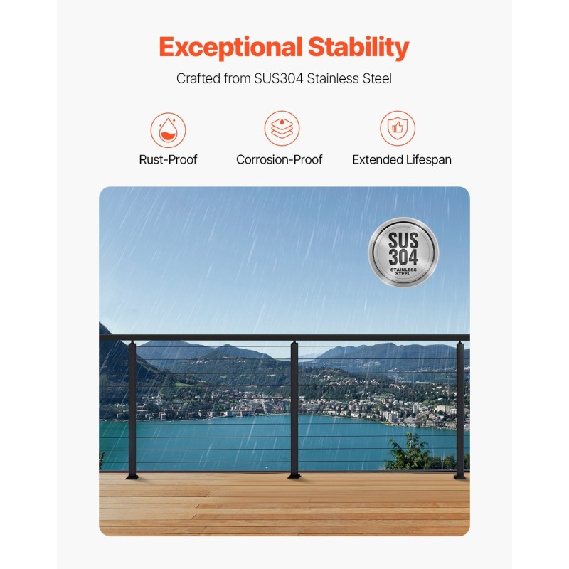 Kaapelikaidepylväät 4 kpl SUS304-ruostumatonta terästä 36x1x2 tuumaa musta