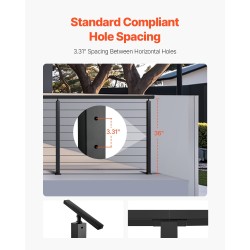 Kaapelikaidepylväät 4 kpl SUS304-ruostumatonta terästä 36x1x2 tuumaa musta