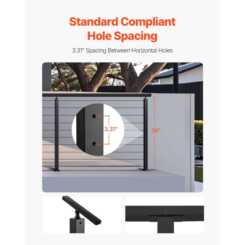 Kaapelikaidepylväät 4 kpl SUS304-ruostumatonta terästä 36x1x2 tuumaa musta