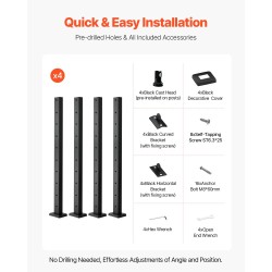 Kaapelikaidepylväät 4 kpl SUS304-ruostumatonta terästä 36x1x2 tuumaa musta