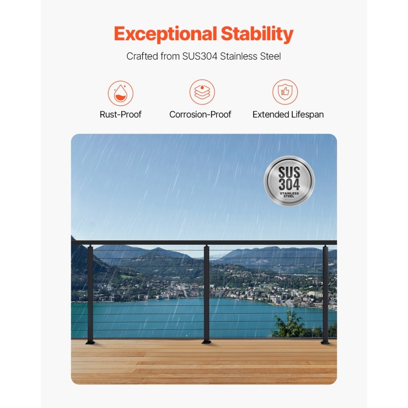 Kaapelikaihdetolppasarja SUS304 ruostumaton teräs 4 tolppaa musta esiporatut reiät