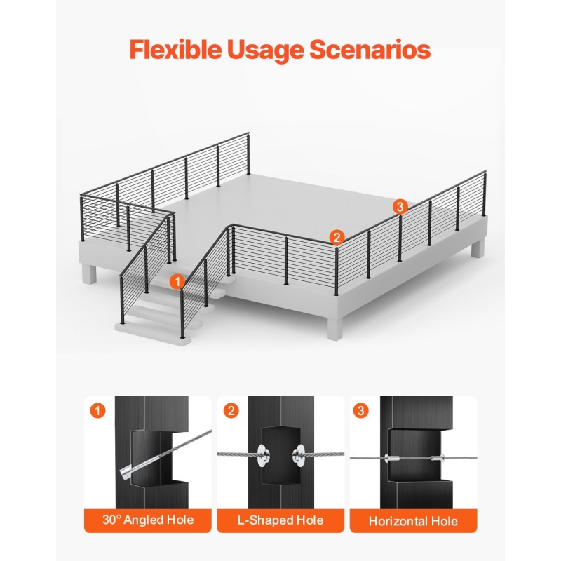Kaapelikaihdetolppasarja SUS304 ruostumaton teräs 4 tolppaa musta esiporatut reiät