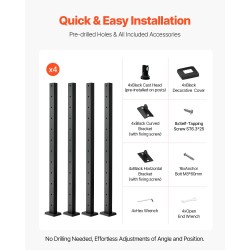 Kaapelikaihdetolppasarja SUS304 ruostumaton teräs 4 tolppaa musta esiporatut reiät