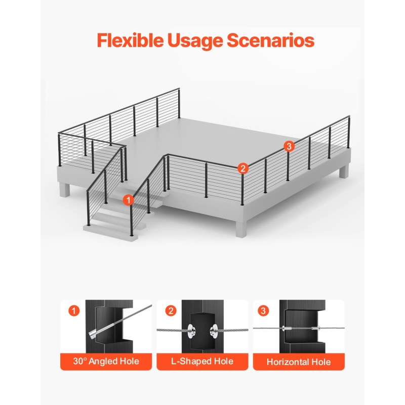 Kaapelikäsijohteen tolppasarja 4 kpl SUS304 ruostumatonta terästä 36x2x2 tuumaa musta