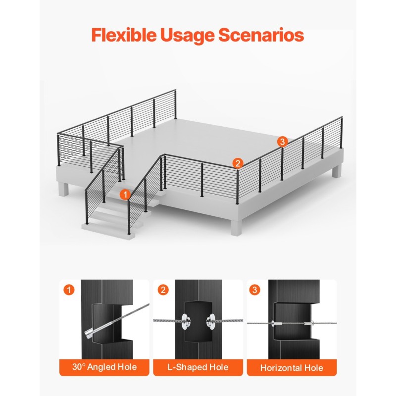 Kaidetolppa ruostumatonta terästä SUS304 42x1x2 tuumainen yksi kappale portaisiin musta