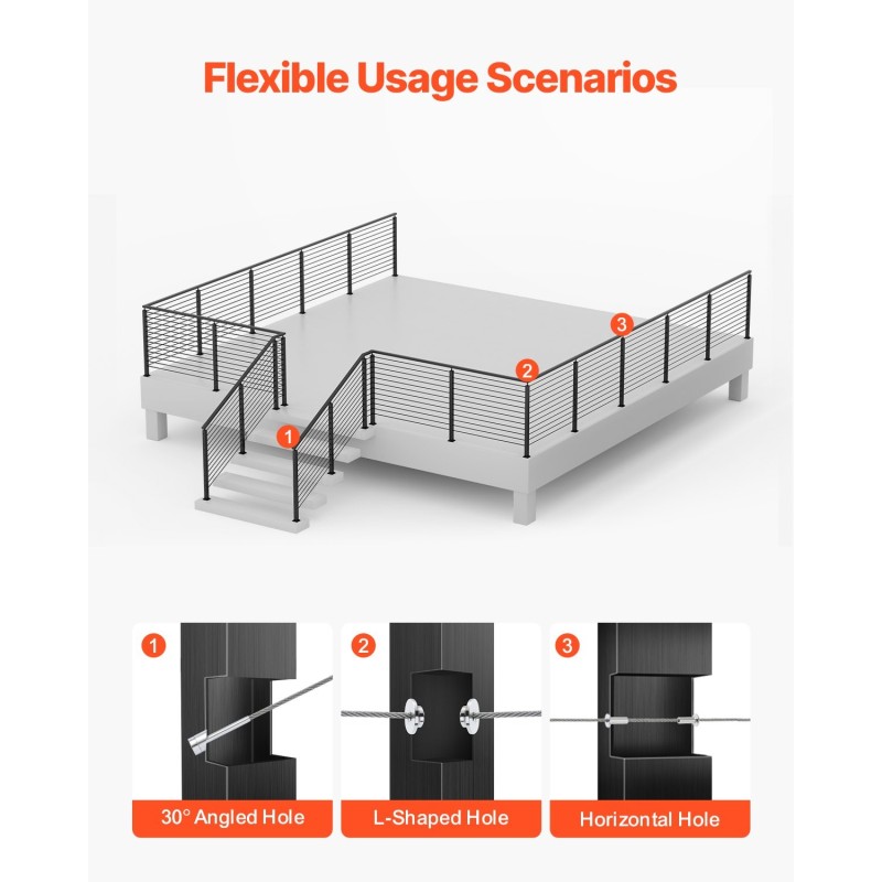 Kulmakaapelitolppa ruostumaton teräs 42x1x2-tuumainen esiporatut L-reiät 1 kpl kaiteisiin