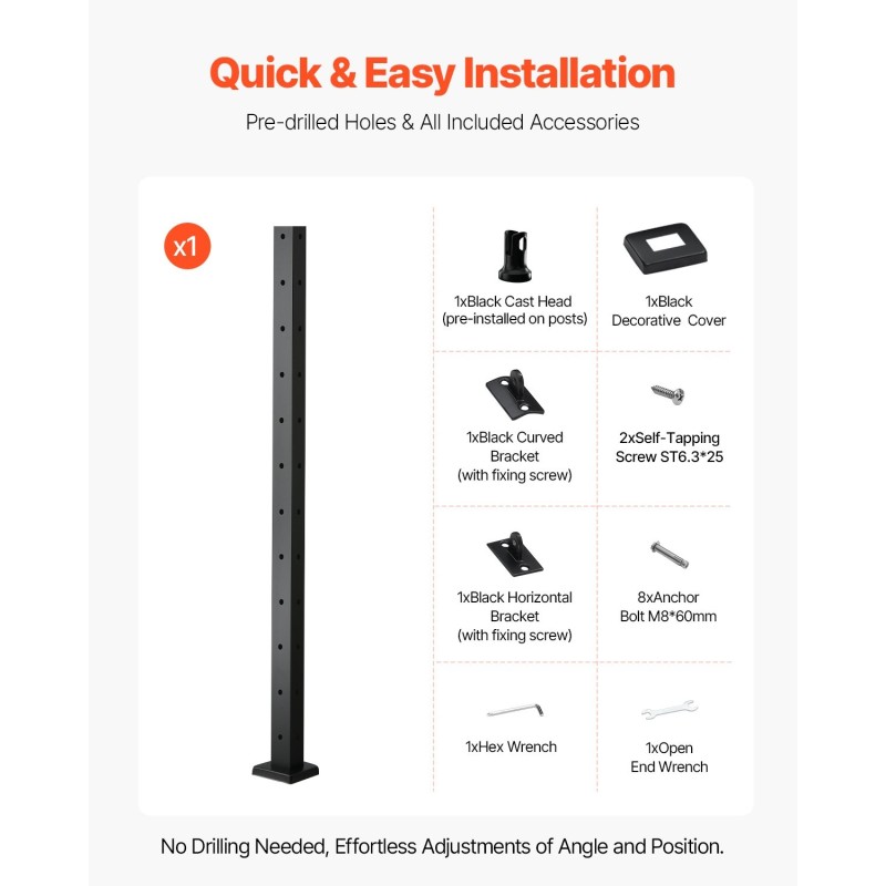 Kulmakaapelitolppa ruostumaton teräs 42x1x2-tuumainen esiporatut L-reiät 1 kpl kaiteisiin