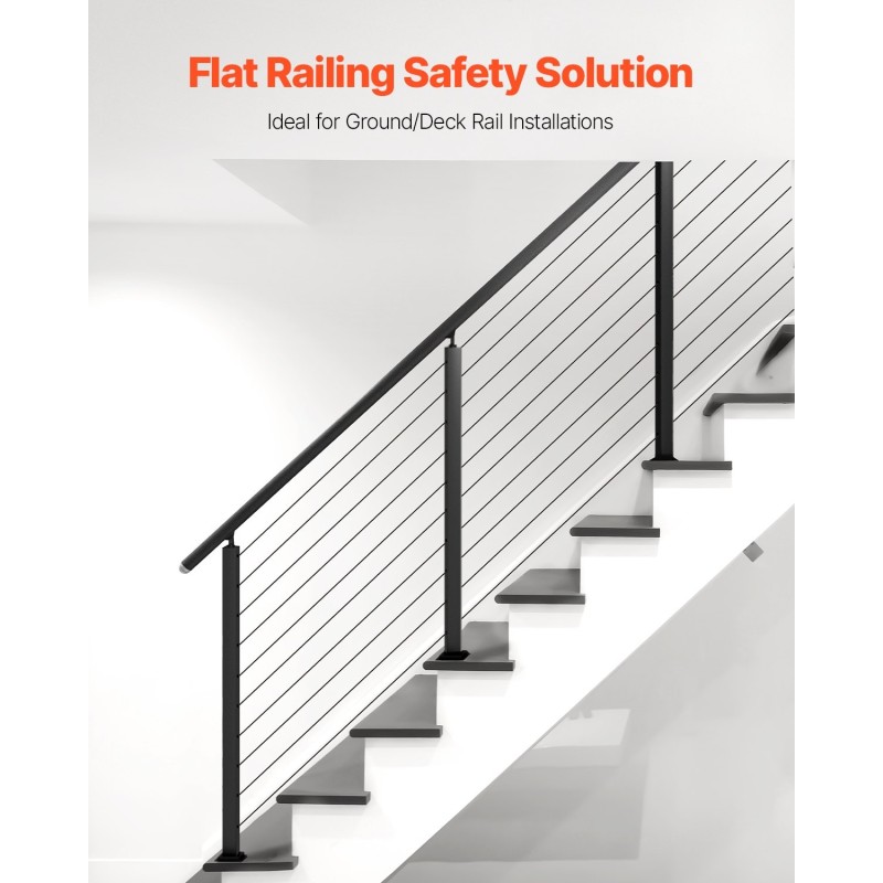 Johdotettu kaidetolppa portaisiin SUS304-ruostumattomasta teräksestä 36x2x2-tuumainen musta 1 kpl