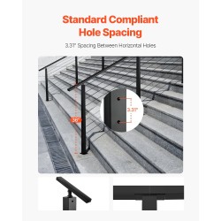 Johdotettu kaidetolppa portaisiin SUS304-ruostumattomasta teräksestä 36x2x2-tuumainen musta 1 kpl