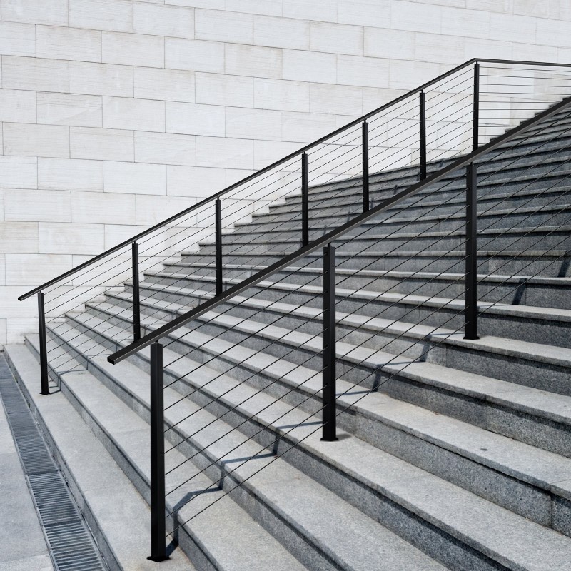 Johdotettu kaidetolppa portaisiin SUS304-ruostumattomasta teräksestä 36x2x2-tuumainen musta 1 kpl