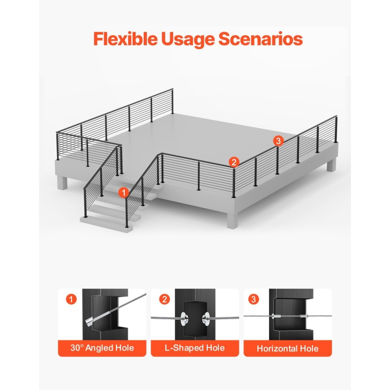 Kaapelikäsijohteen tolppa SUS304 ruostumaton teräs 36 tuumaa musta 1 kpl