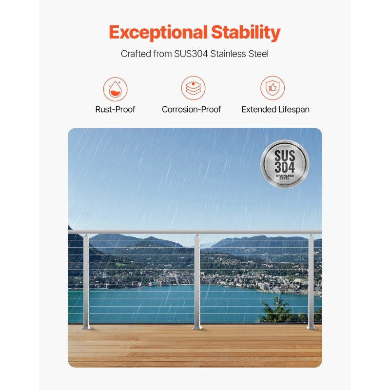 Kaidepylväs ruostumatonta terästä SUS304 106,7 cm reikävälillä 80 mm