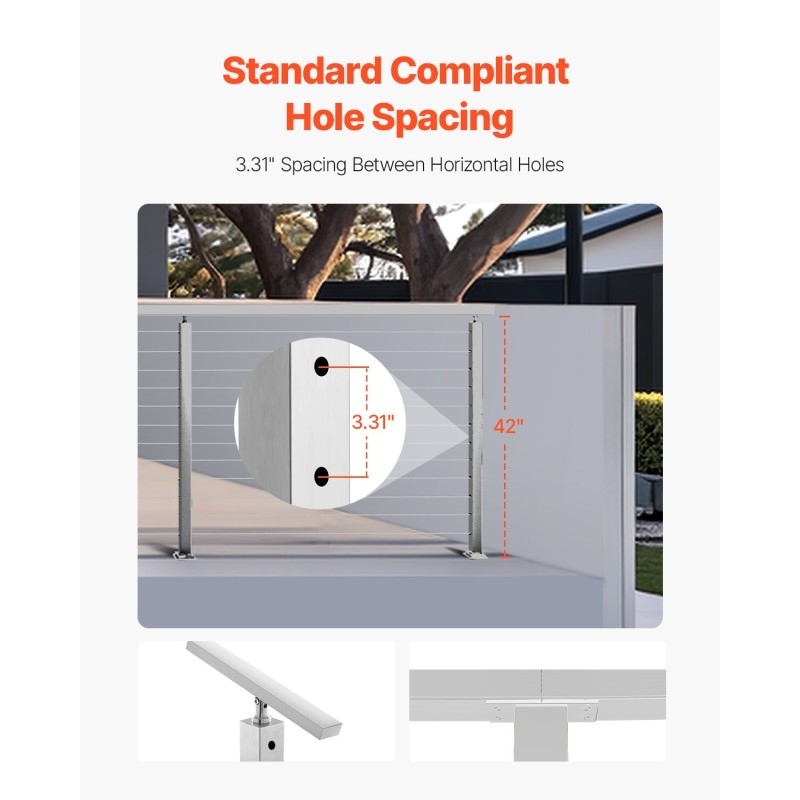 Kaidepylväs ruostumatonta terästä SUS304 106,7 cm reikävälillä 80 mm