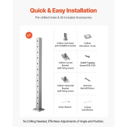 Kaidepylväs ruostumatonta terästä SUS304 106,7 cm reikävälillä 80 mm