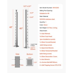 Kaidepylväs ruostumatonta terästä SUS304 106,7 cm reikävälillä 80 mm