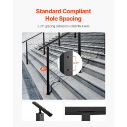 Kaidepylväs 42x2x2 tuumaa SUS304-ruostumaton teräs musta portaikkoihin