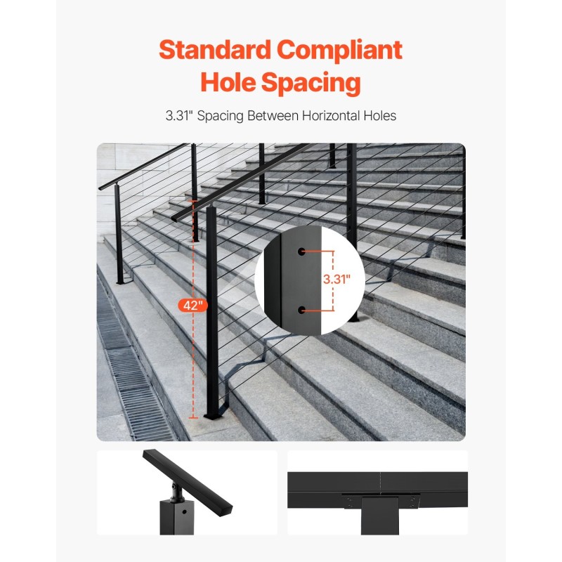 Kaidepylväs 42x2x2 tuumaa SUS304-ruostumaton teräs musta portaikkoihin