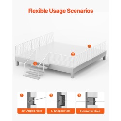 Kaidepylväs SUS304-ruostumatonta terästä 36x2x2-tuumainen esiporattu 3 tuuman reikäväli kaiteisiin 1 kpl