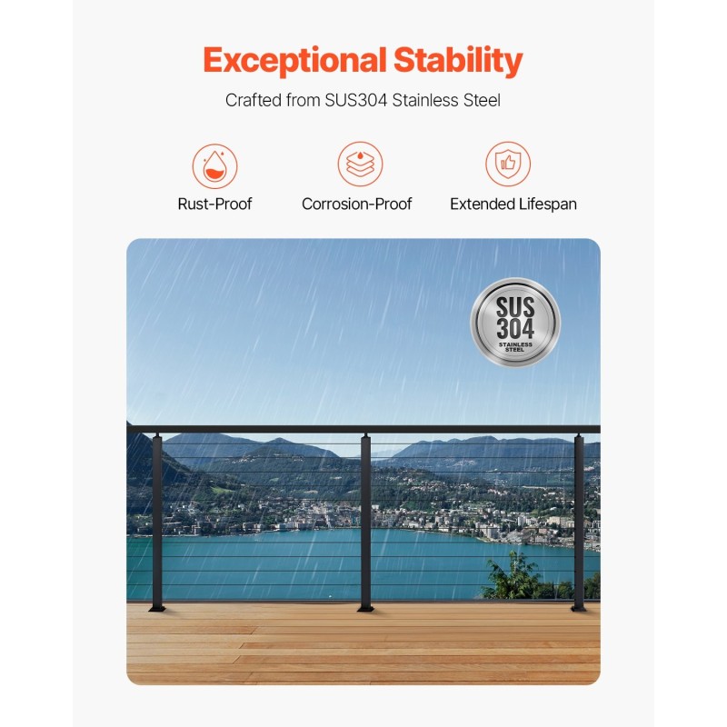 Kaapelitolppa ruostumaton teräs jauhemaalattu musta korkeus 106,7 cm esiporatut reiät 80 mm