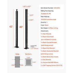 Kaapelitolppa ruostumaton teräs jauhemaalattu musta korkeus 106,7 cm esiporatut reiät 80 mm
